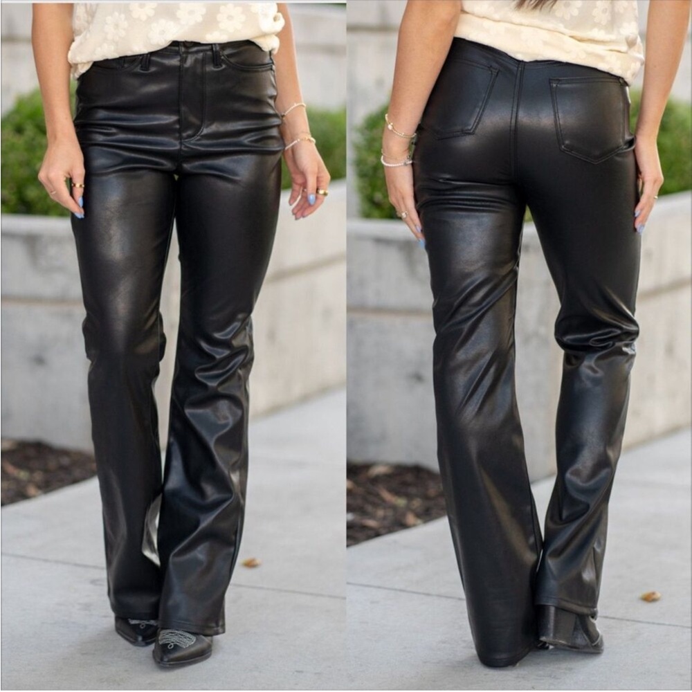 Judy Blue Black Faux Leather High Rise Bootcut Pants (BB)